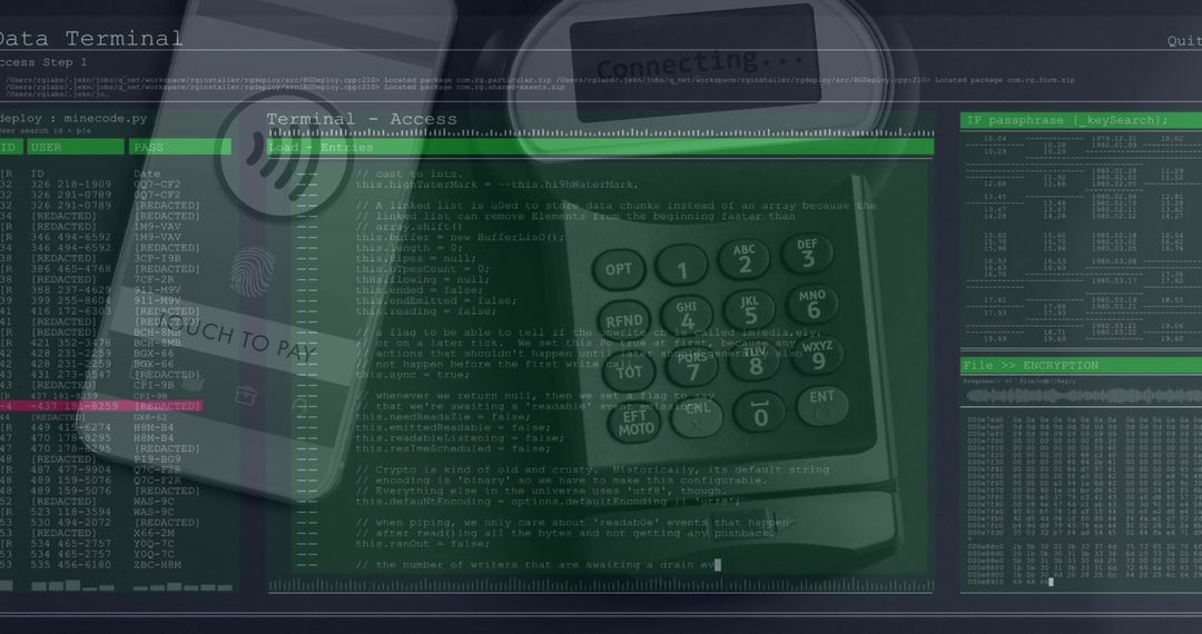 Digital Payment Terminal Technology Overlays Cybersecurity Code Interface