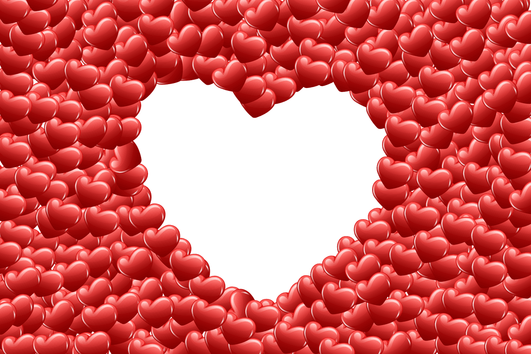 Red Heart Composition with Transparent Center for Romantic Messages