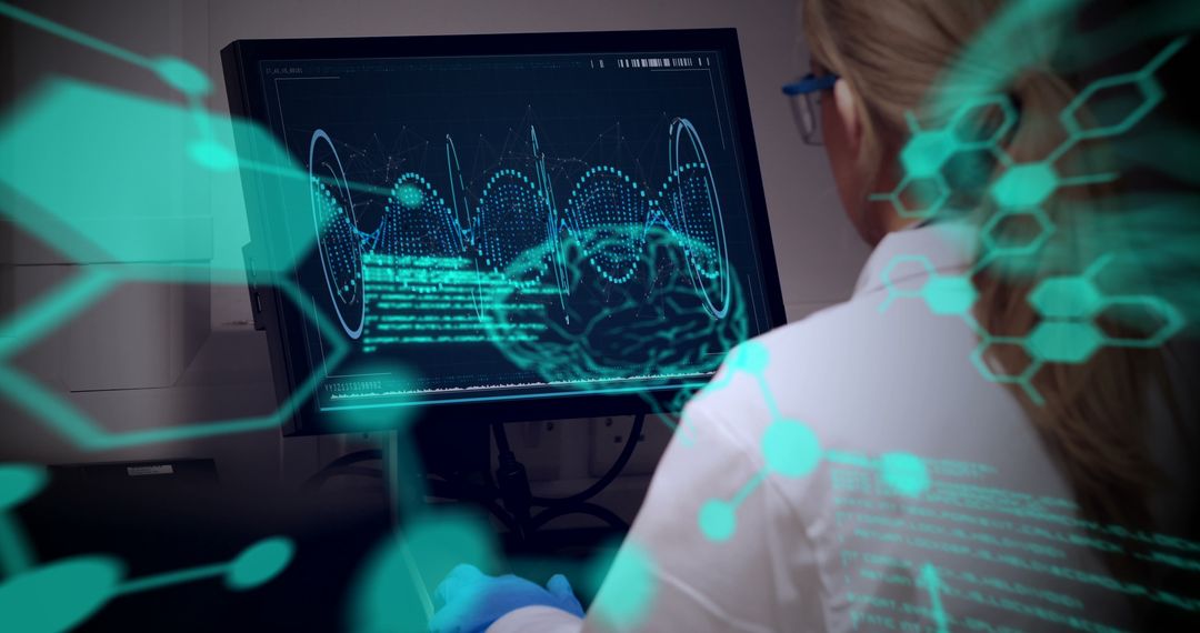 Scientist Analyzing Brain Data on Monitor