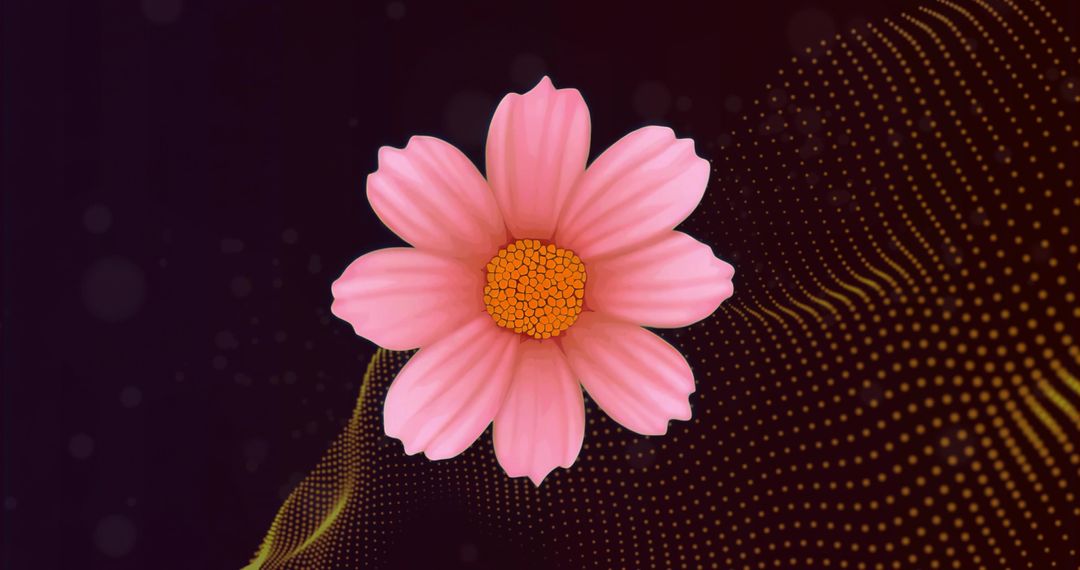 Pink daisy floating over purple abstract dotted wave background for modern digital art