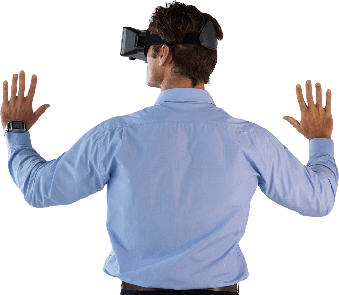 Rear View of Transparent Male Using Virtual Reality Headset