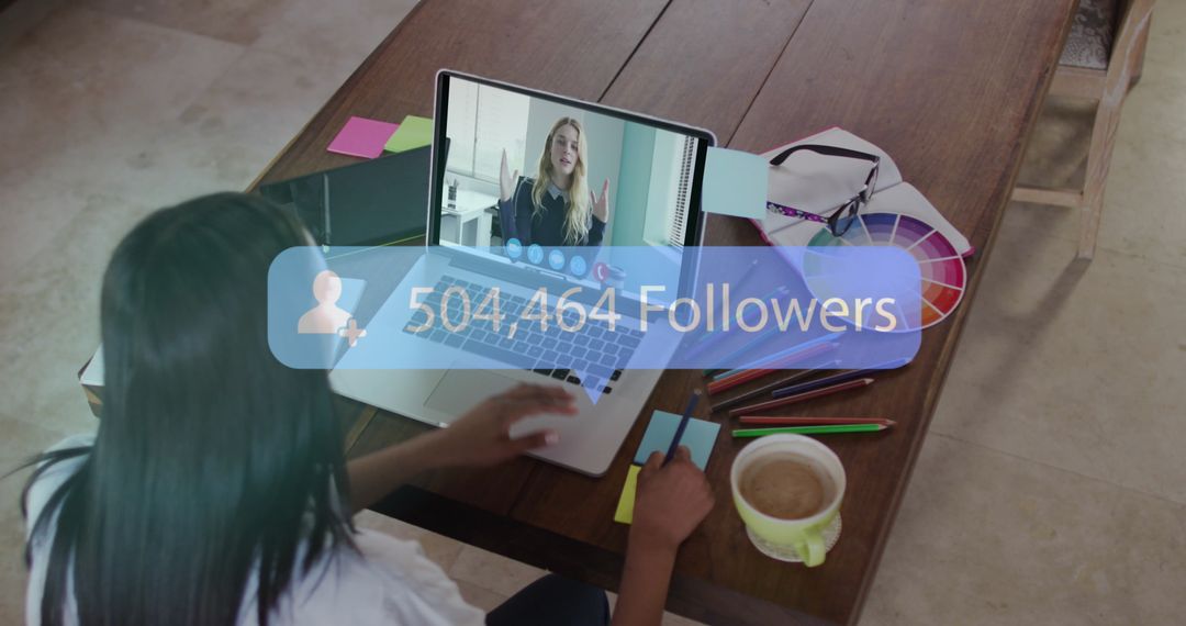 Engaged Young Woman Video Calling While Building Social Media Presence