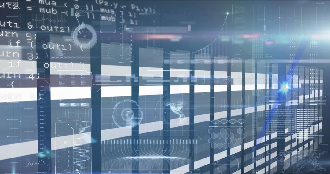 Futuristic Digital Interface with Data Processing in Server Room