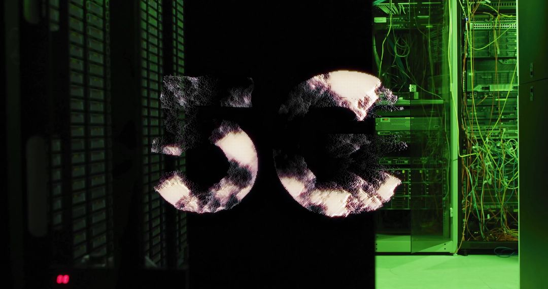 5G Logo Overlaid on Server Rack in Modern Data Center