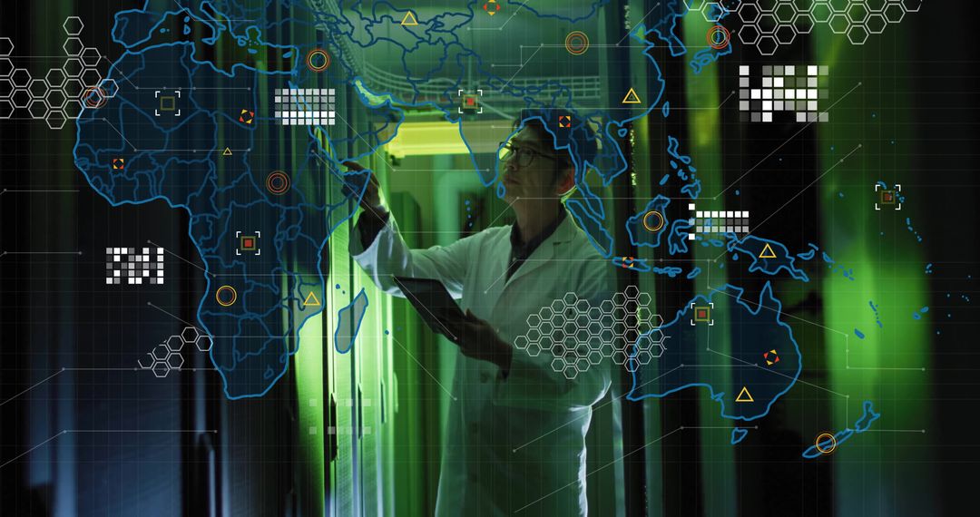 Engineer Assessing Global Network in Data Center