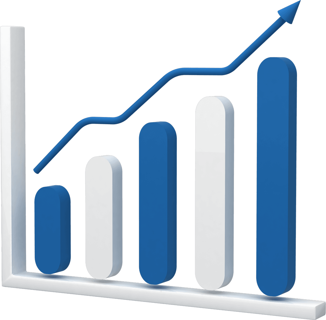 Blue and White Graph Showing Business Growth with Transparent Background