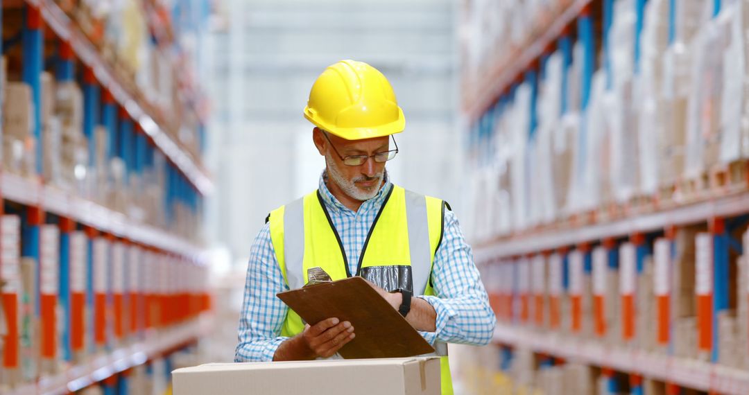 Warehouse Worker Inspecting Stock Inventory with Clipboard - Free Images, Stock Photos and Pictures on Pikwizard.com