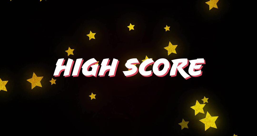 High Score Neon Text with Glowing Gold Stars on Dark Arcade Screen for Game Rewards