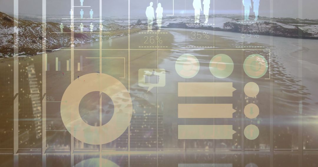 Analytics Visualization Overlay on Frosty Coastal Shoreline