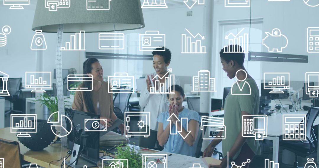 Diverse Team Collaborating in Tech-driven Office Environment