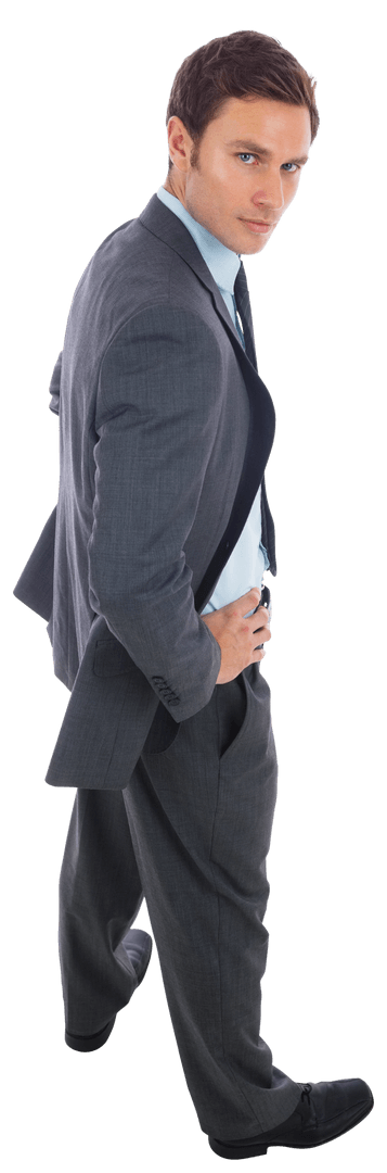 Transparent Confident Businessman Posing with Hands on Hips