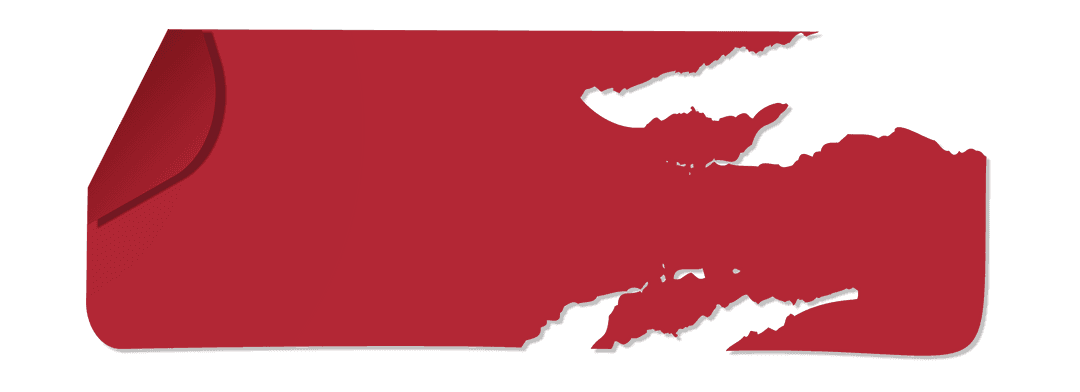 Transparent Red Banner with Jagged Edge and Curved Corner