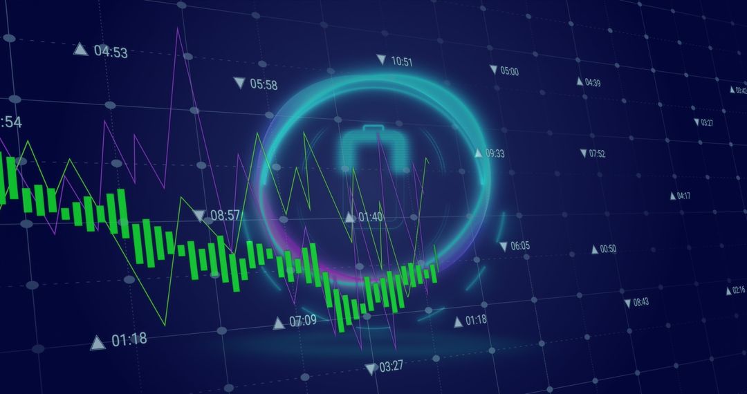 Futuristic Digital Financial Graphs with Energy Icon