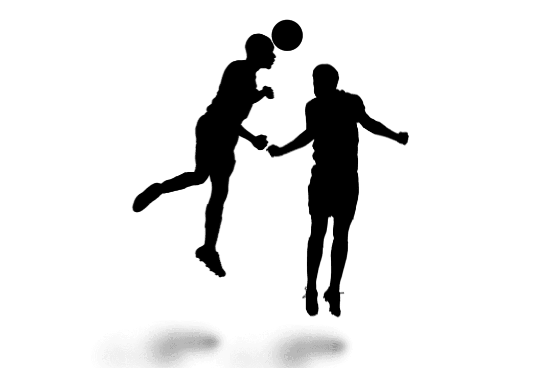 Silhouette of Soccer Players Kicking Ball on Transparent Background