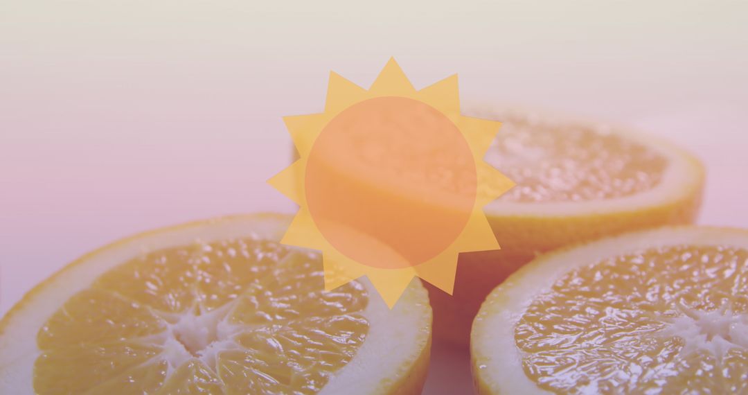 Sun Illustration on Fresh Sliced Oranges with Gradient Background