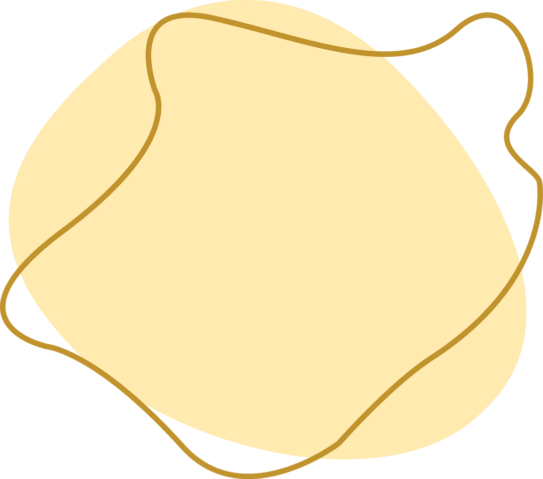 Organic Fluid Pale Yellow Blob with Gold Outline on Transparent Background