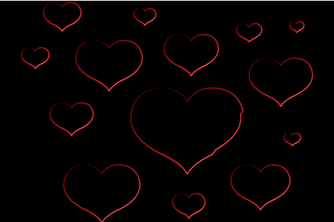 Glowing Red Hearts on Black and Transparent Background