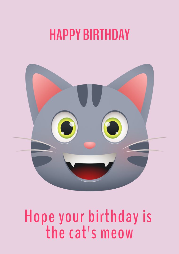 Birthday Greeting Card with Cheerful Cartoon Cat - Download Free Stock Templates Pikwizard.com