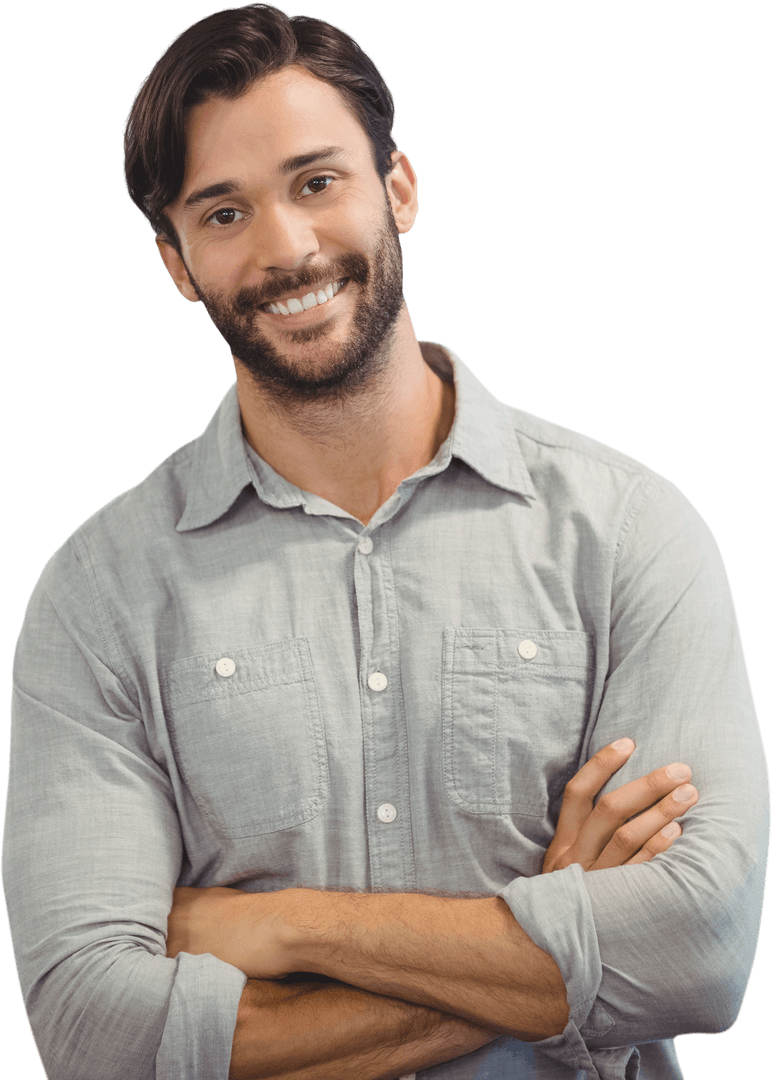 Transparent Portrait of Smiling Young Man with Crossed Arms
