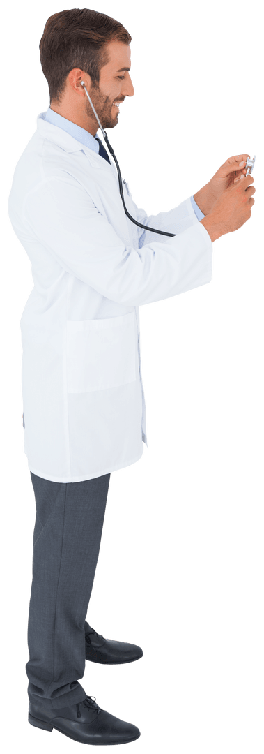 transparent side view of doctor using stethoscope on mobile device - Download Free Stock Images Pikwizard.com