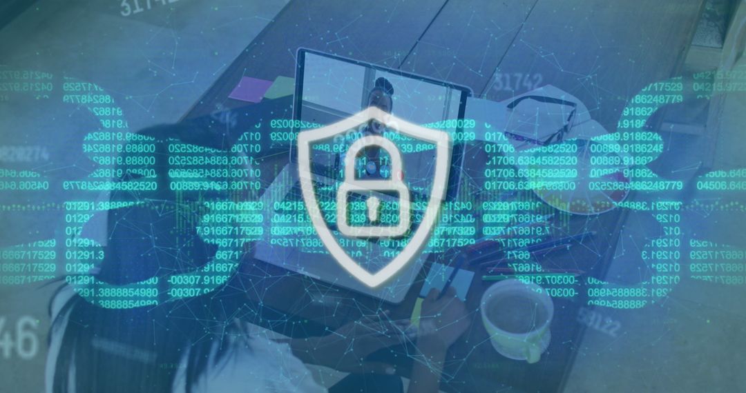 Digital Data Security with Padlock Graphic Overlay