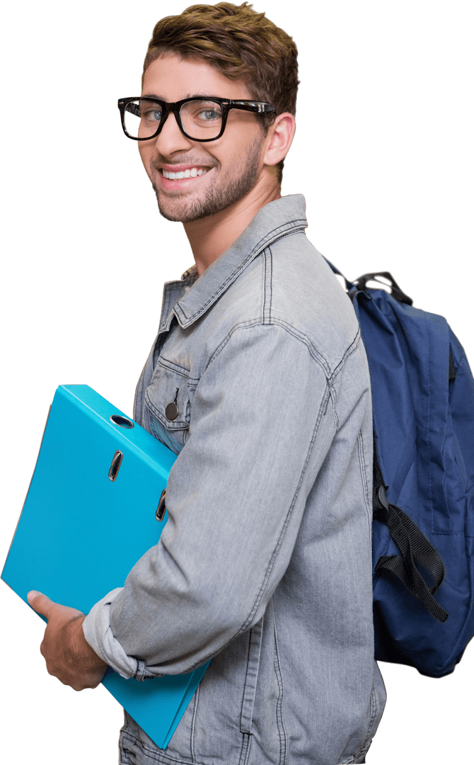 Transparent Student Smiling Carrying Backpack and Folder