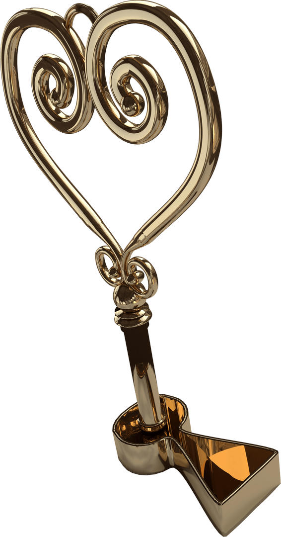 Golden Heart Key in Keyhole on Transparent Background