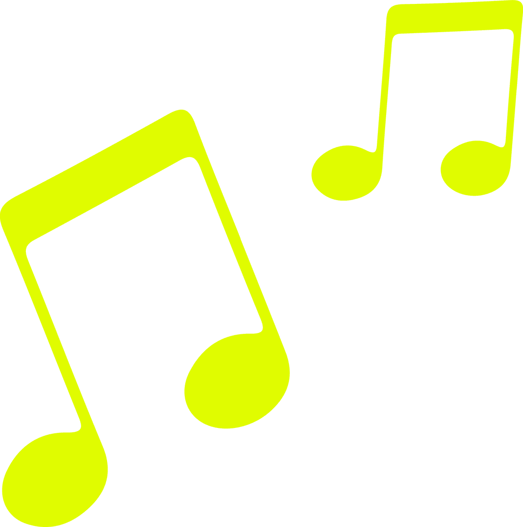 Floating Lime Green Music Notes on Transparent Background