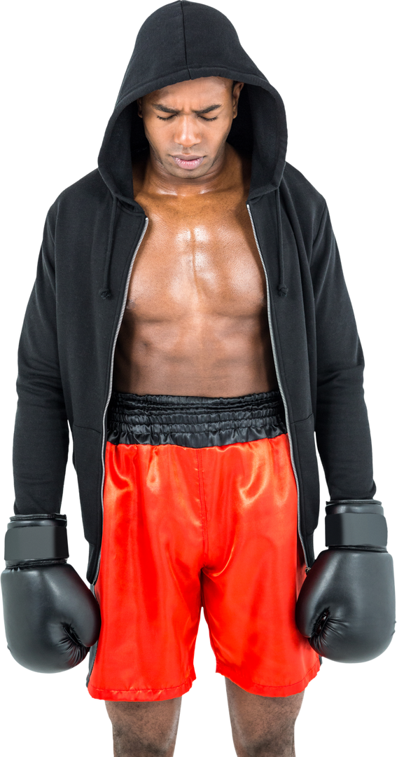 Transparent Athletic Boxer in Red Shorts with Hoodie - Download Free Stock Images Pikwizard.com