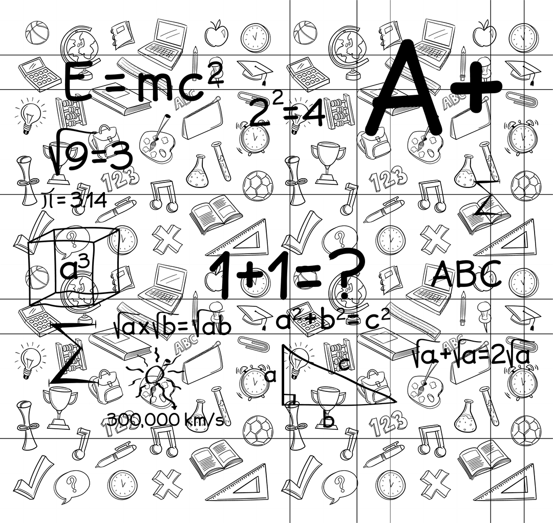 Transparent School Icons with Mathematical Equations overlay