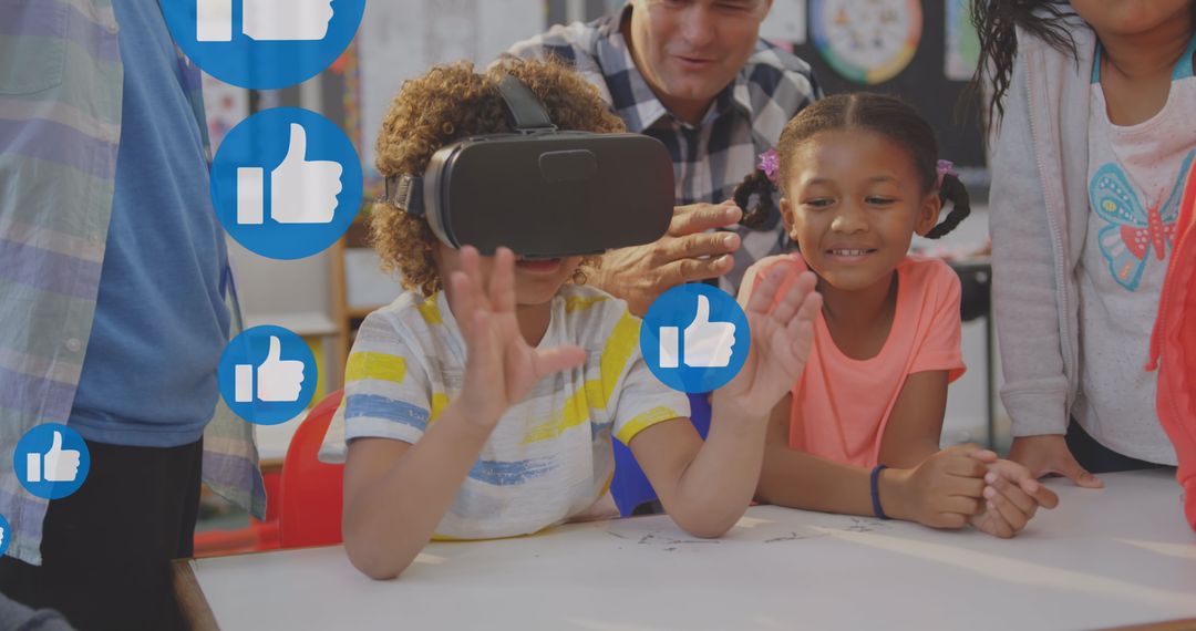 Diverse Children Engaging with VR Technology in Classroom