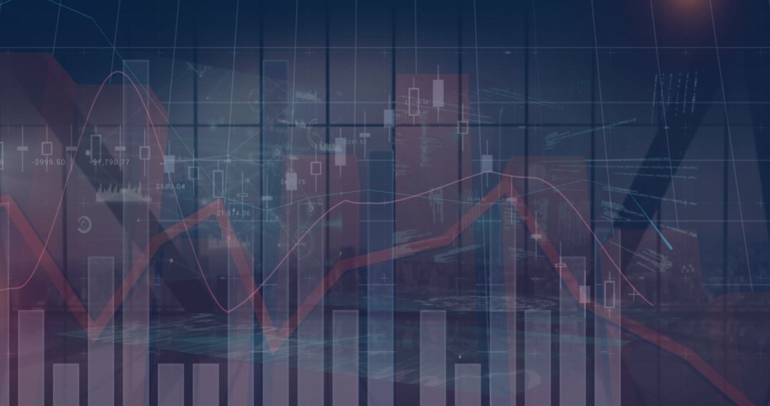 Abstract Financial Data with Graphs Over Cityscape