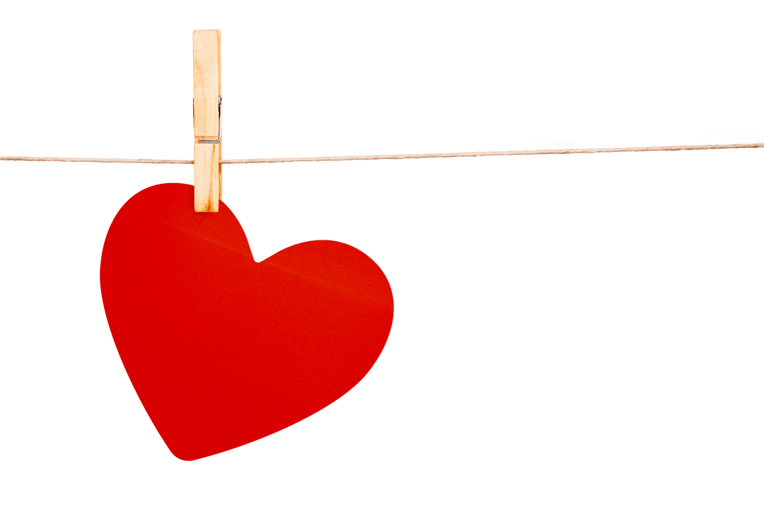 Red Heart Hanging on Transparent Background in Love Concept Illustration