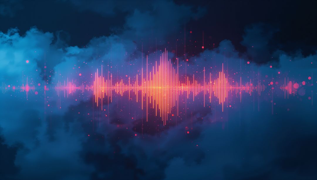 Glowing Digital Audio Waveform with Particles in Futuristic Design