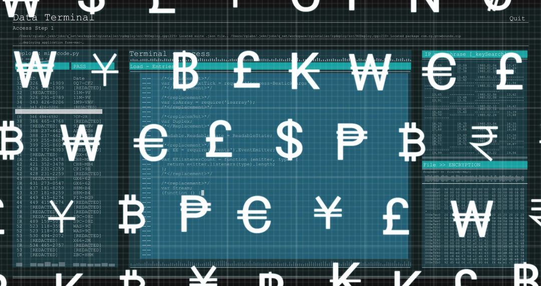 Global Currency Symbols over Digital Data Interface