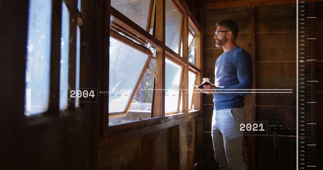 Businessman Reviews Financial Trends Against Digital Interface