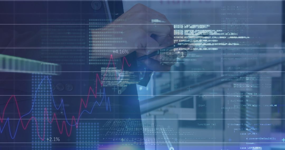 Digital Graphs Overlay on Businessman Using Smartphone Concept