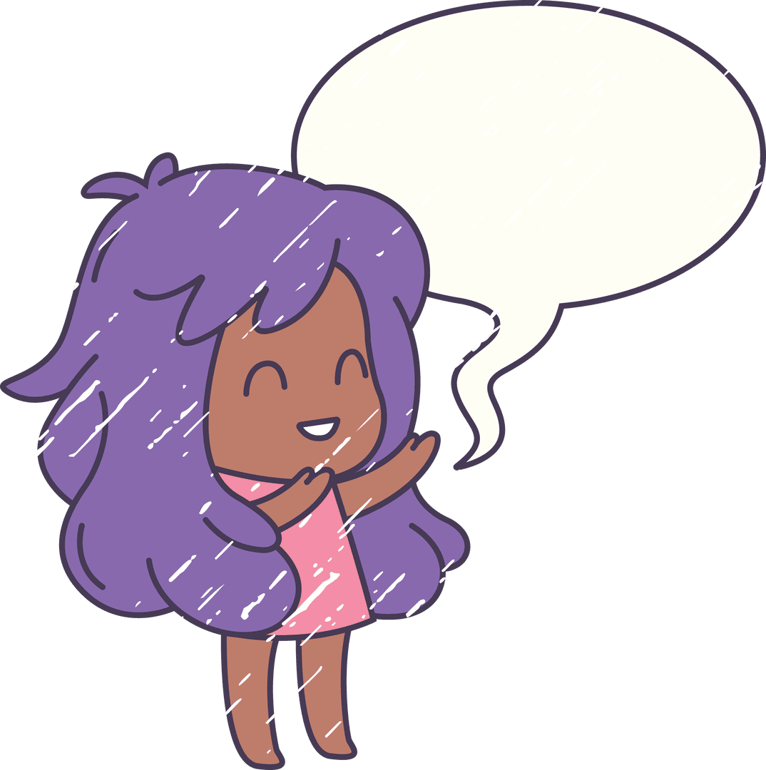 Happy Girl with Blank Text Bubble on Transparent Background