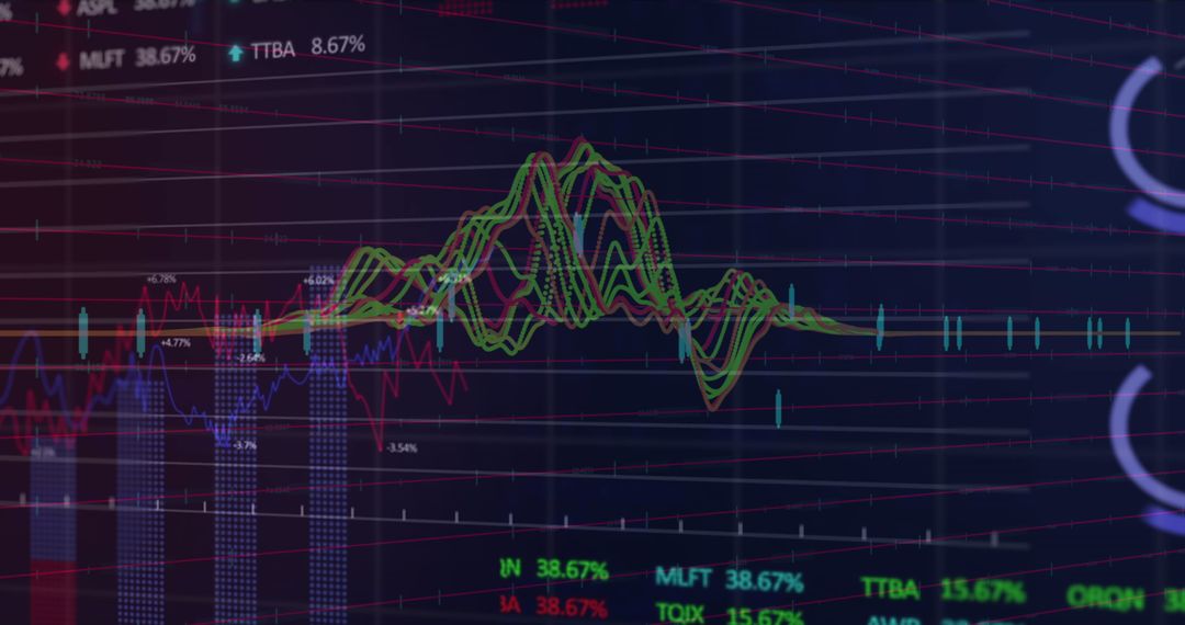 Dynamic Stock Market Analytics Display on Blue Background