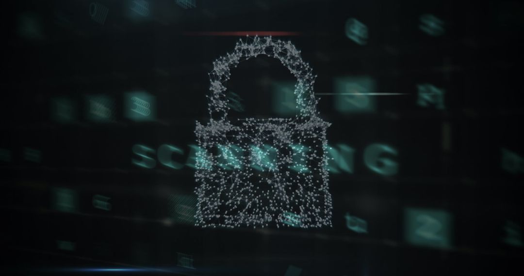Digital Lock Signifying Cybersecurity with Glowing Particles