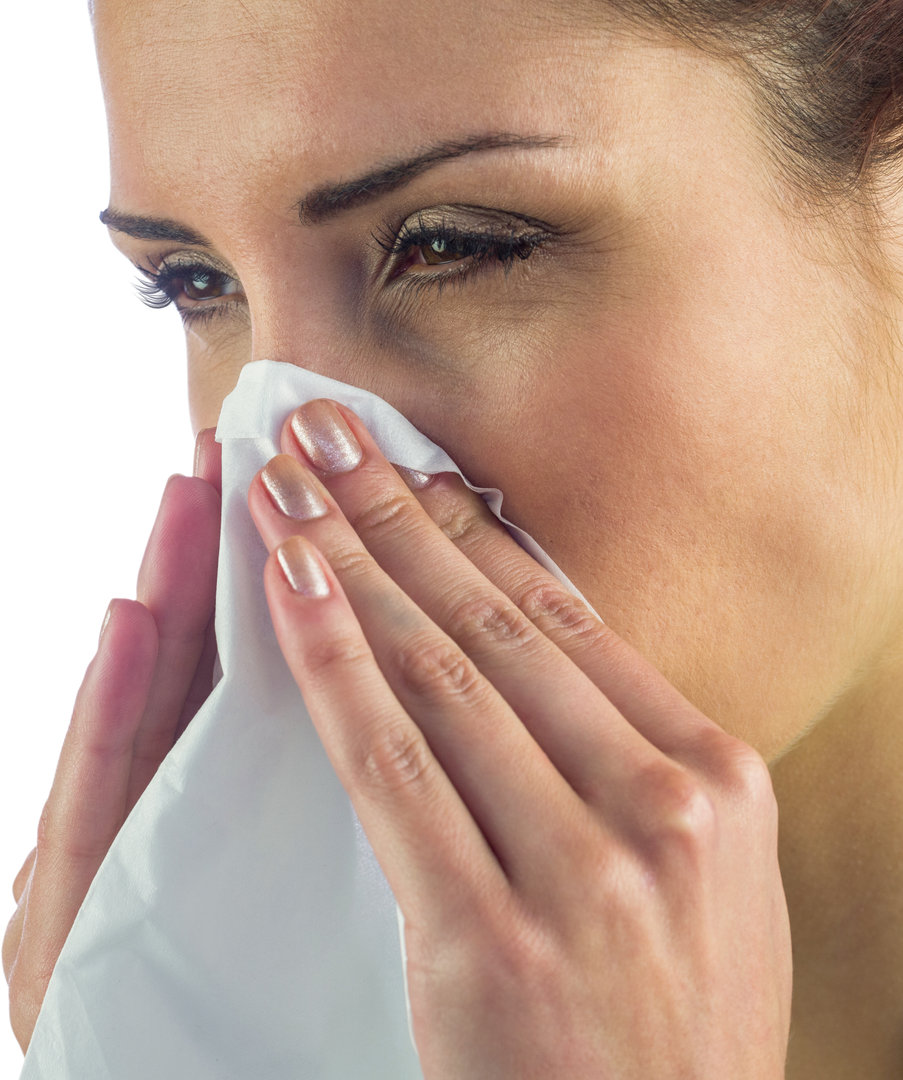 Transparent Close-Up of Sick Woman with Tissue Wiping Nose - Download Free Stock Images Pikwizard.com