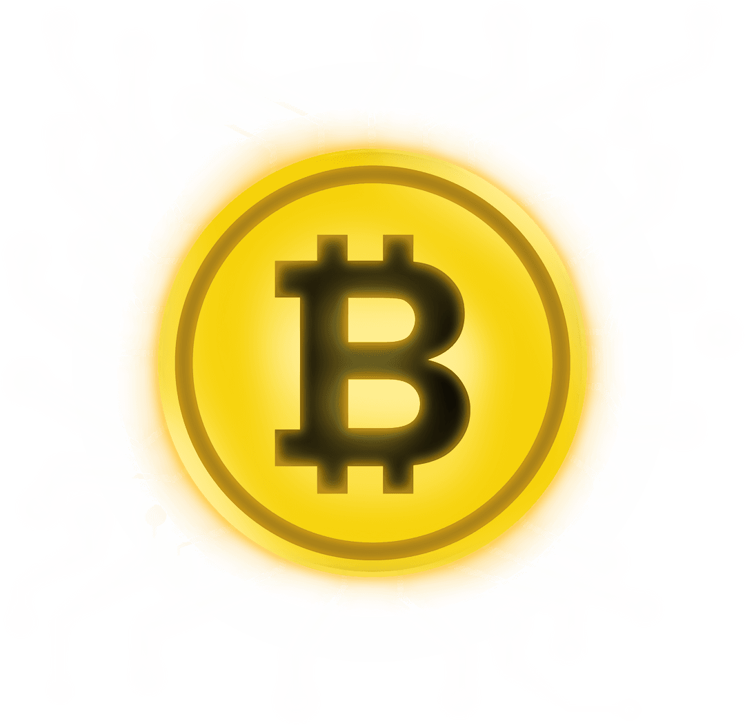 Transparent Bitcoin Cryptocurrency Symbol with Digital Sparks