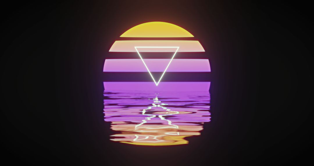 Neon Digital Sunset with Triangle Reflection