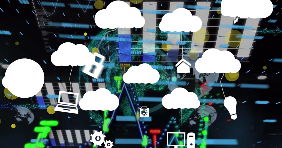 Cloud Network Icons Illustrating Digital Connectivity and Cybersecurity