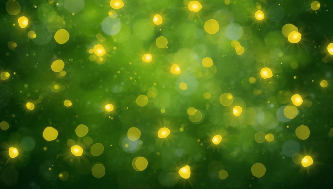 Vibrant Green Bokeh Background with Glowing Yellow Lights