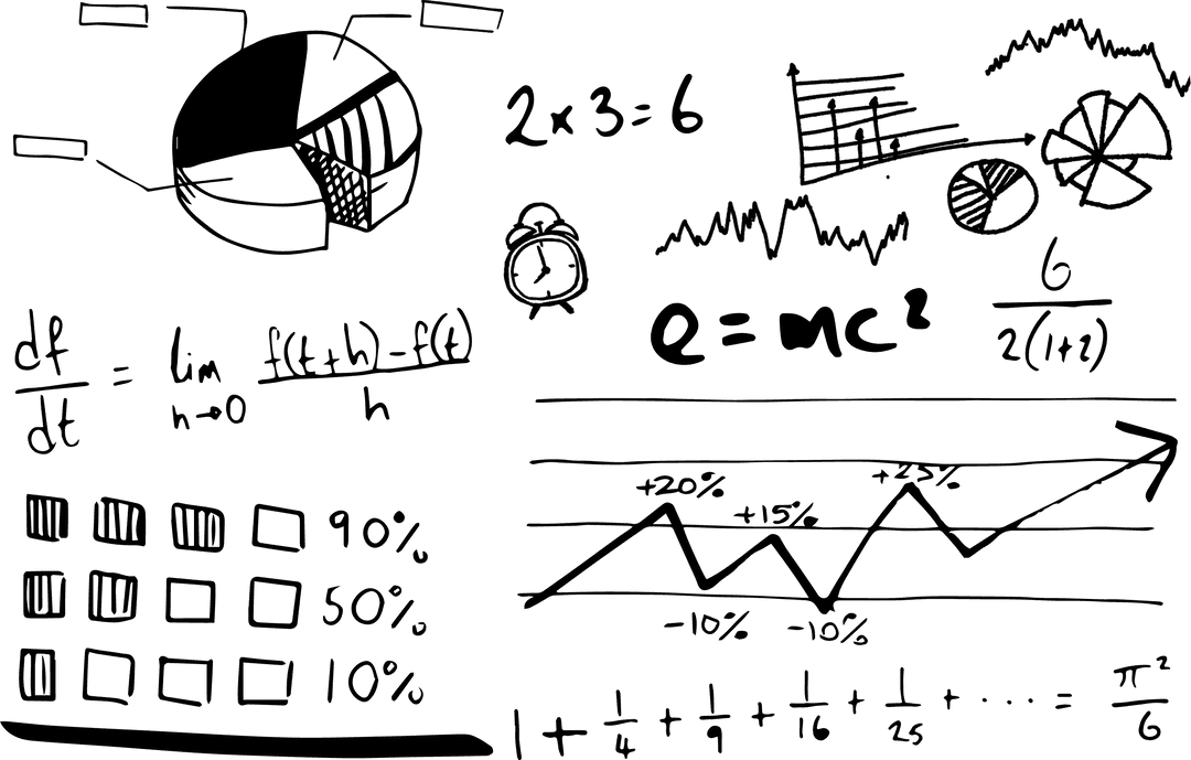 Transparent mathematical graph with formulas on white background