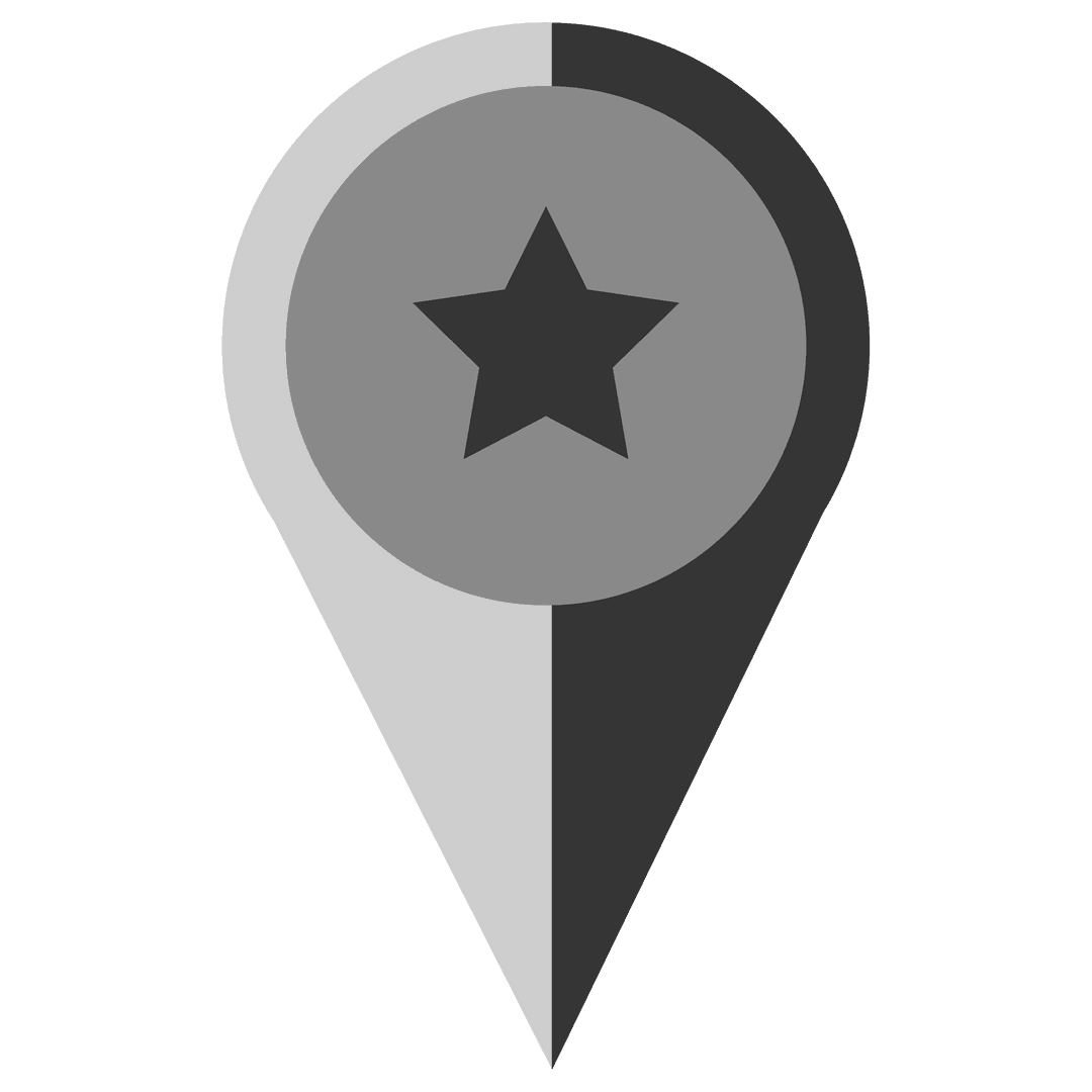 Grey Location Pin with Star Icon on Transparent Background