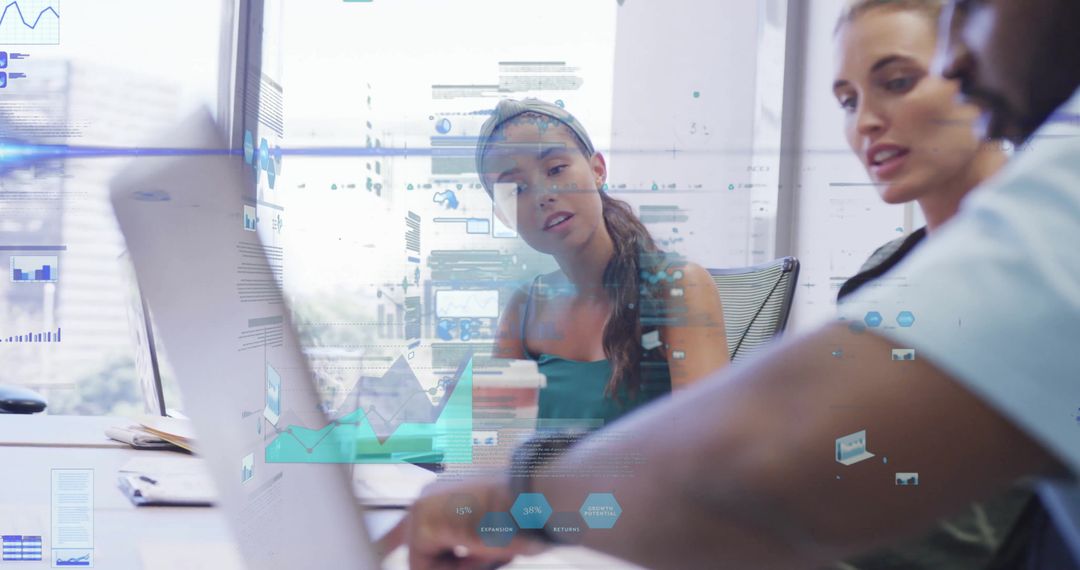 diverse team analyzing digital data with technology interface - Free Images, Stock Photos and Pictures on Pikwizard.com