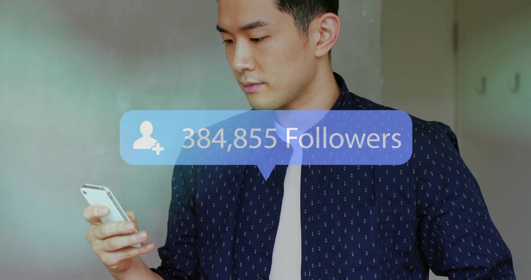 Influencer Checking Social Media Follower Count on Smartphone