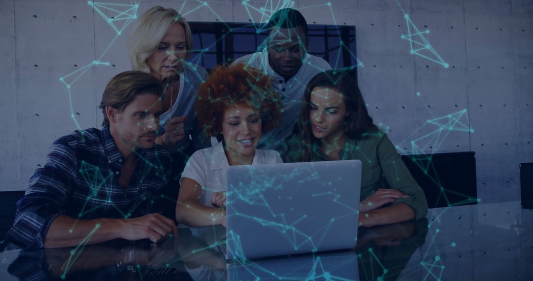 Diverse Team Collaborates in High-Tech Office